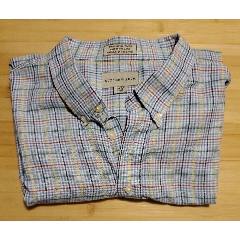 Cutter & Buck Men's Multi Color Check Short Sleeve Button Up Shirt 2XT